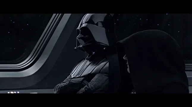 Film still of Darth Vader in profile from movie