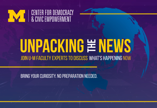 A graphic of the globe with "Unpacking the News" over it.